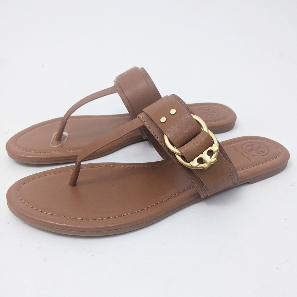 Tory Burch Marsden Leather Logo Thong Sandal Brown - Picture 5 of 9